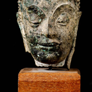 Antique Bronze Head of Budha on wooden Base