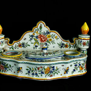 Inkwell, Double Porcelain, Antique French Faience, Late 19/20th Century