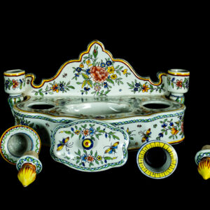 Inkwell, Double Porcelain, Antique French Faience, Late 19/20th Century