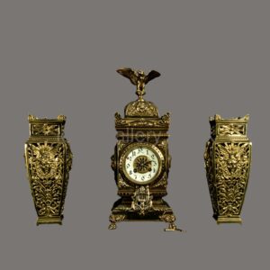 Mantel Clock, Antique, French Lacquered, Brass, Samuel Marti,