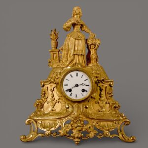 Mantle Clock, Antique, Lady with a book in Hand, French