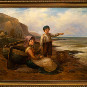 Antique Oil Painting ‘Waiting for Papa’ signed G Turner