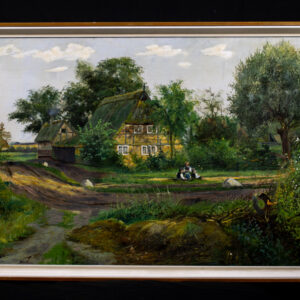 Antique Oil Painting Hamburg Village Scene signed Rudolph