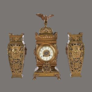 Mantel Clock, Antique, French Lacquered, Brass, Samuel Marti,