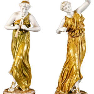 Antique Royal Worcester Porcelain Figurines ‘Music’ 1902 designed James Hadley