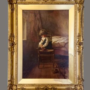 Oil Painting, Boy Doing His Shoelaces for the First Time, Florence W Whitfield