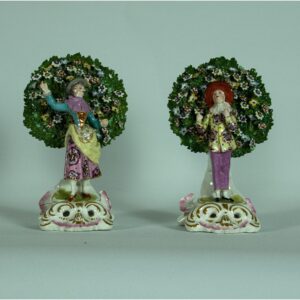 Antique Chelsea Style Potetery figures pair