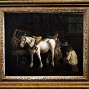 Oil Painting Stable Interior Antique oil on canvas
