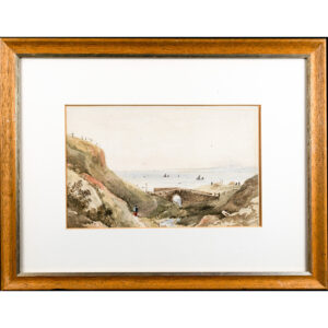 Watercolour, Ladies by Seaside Bridge, Antique