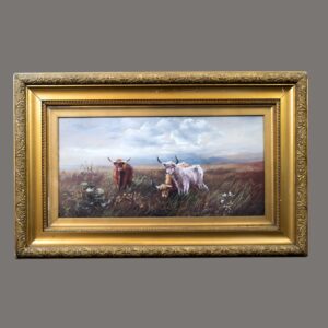 Oil painting, Antique, ‘Cattle Grazing’ JM Grandale, gilt framed