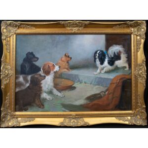 Oil Painting of Dogs on Canvas gilt framed