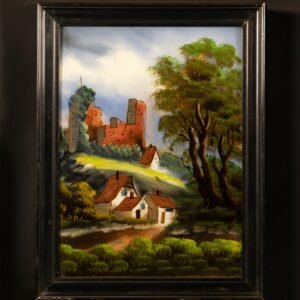 Antique, 19th-century, English, reverse glass, painting,folk art