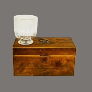 Tea Caddy, Antique, Flame Mahogany, with mixing bowl