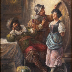 Antique Oil Painting, A Lively Night at the Tavern, Italian, 18th century style, signed Torini