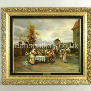 Antique Oil Painting, English, signed, A Lively evening at the tavern, Membling