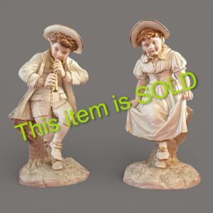 Royal Worcester, Boy and Girl, Porcelain Figures, James Hadley Design, Kate Greenaway Style (c.1880–1900)