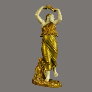 Porcelain Figure, Royal Worcester, Antique, Lady with Tambourine, James Hadley,