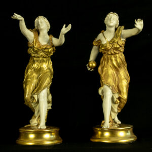 Antique, Royal Worcester, Gilt Porcelain Figures, with an orb by James Hadley, Late 19th Century