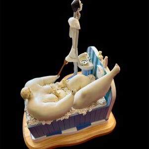 Peekaboo, a humorous bathroom morning routine scene.