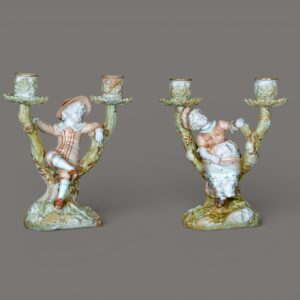 Royal Worcester, Figural Candle Holder,Boy & Girl, James Hadle 1895
