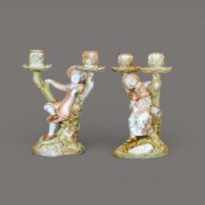 Royal Worcester, Figural Candle Holder,Boy & Girl, James Hadle 1895