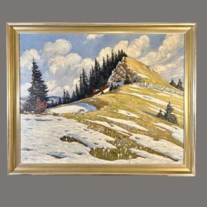 Antique Oil Painting, Swiss Mountain Scene, Racine, signed, Werner Geel, 1889-1937