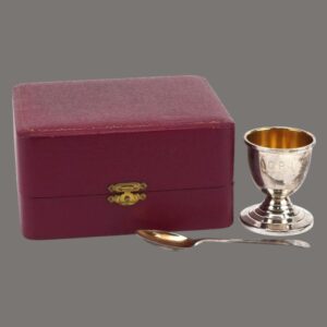 Silver, Christening Set Egg Cup and Spoon,Vintage English, by J Baum & Co