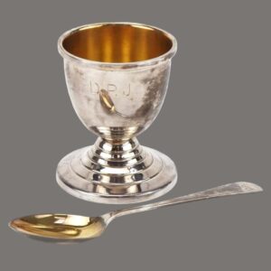 Silver, Christening Set Egg Cup and Spoon,Vintage English, by J Baum & Co