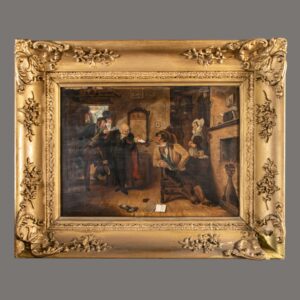 Antique Painting, Victorian Interior Scene, Vote Canvassing, 19th Century