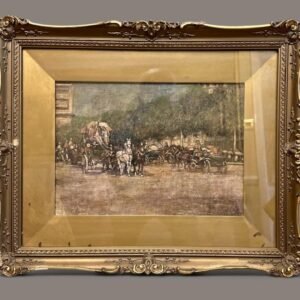 Oil Painting, New York Street Scene, Late 19th C, Gilt Framed on Canvas, Glazed
