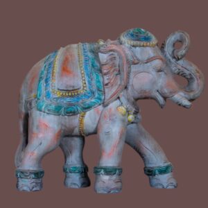 Elephant, Vintage, Wooden, Indian, Polychrome